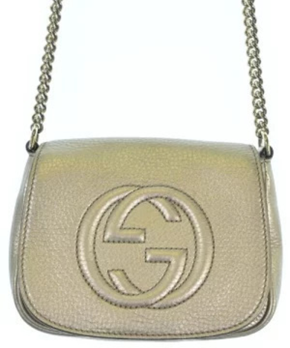 Gucci Soho Flap Chain Bag metallic gold pebbled leather stitched Interlocking G